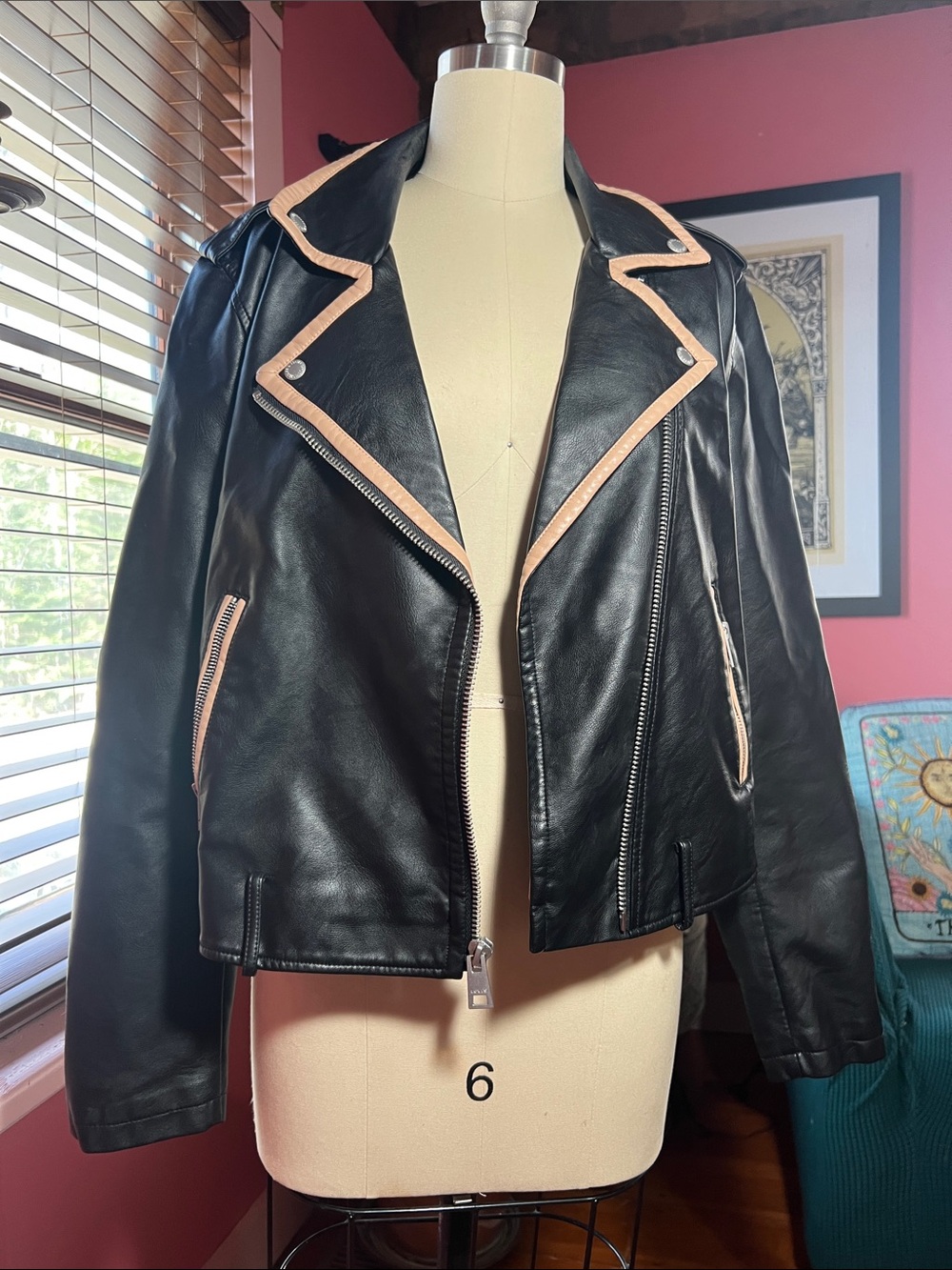 Levi's Black Leather Moto Jacket with Pink Trim